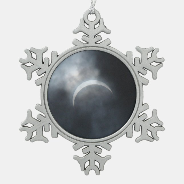 Spooky Eclipse Storm Clouds 2017 Snowflake Pewter Christmas Ornament (Front)