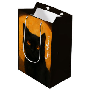 Spooky Elegance Halloween Black Cat Harvest Moon Medium Gift Bag