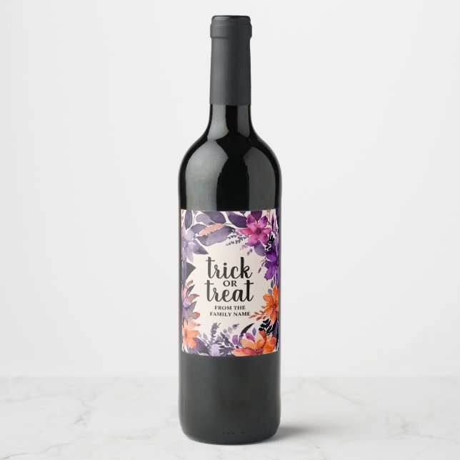 Spooky Elegance Halloween Floral Wreath Collection Wine Label (Front)