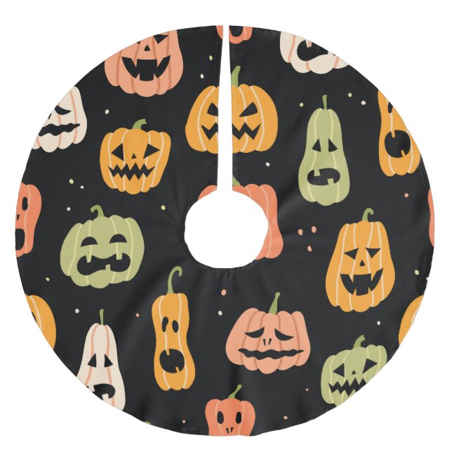 Spooky Elegance: Halloween Pumpkin Art Brushed Polyester Tree Skirt (Front)