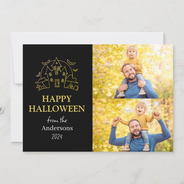 Spooky Elegant Halloween Family Two Photo Holiday Card (Front)