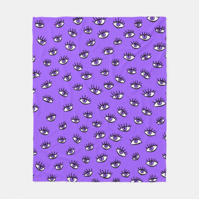 Spooky Evil Eyes Purple Halloween Fleece Blanket (Front)