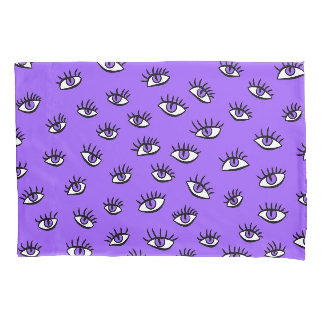 Spooky Evil Eyes Purple Halloween Pillowcase (Front)