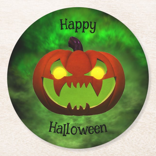 Spooky Evil Halloween Pumpkin Round Paper Coaster (Front)