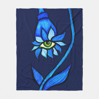 Spooky Eye Flower Creepy Art In Blue Fleece Blanket