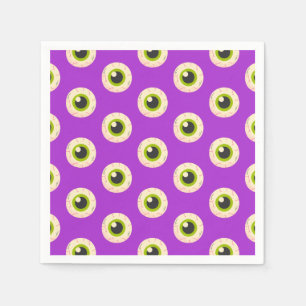 Spooky Eyeball Pattern on Purple Halloween Party Napkin