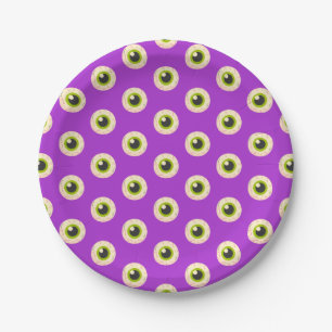 Spooky Eyeball Pattern on Purple Halloween Party Paper Plate
