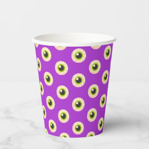 Spooky Eyeball Pattern on Purple Quirky Halloween Paper Cups