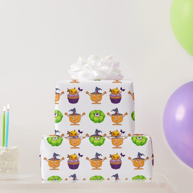 Spooky Eyeball Pumpkin Sweet Candy Treat Halloween Wrapping Paper (Party Gifts)