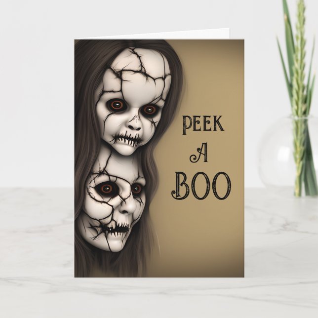 Spooky Faces Peek-a-Boo Halloween Card (Front)