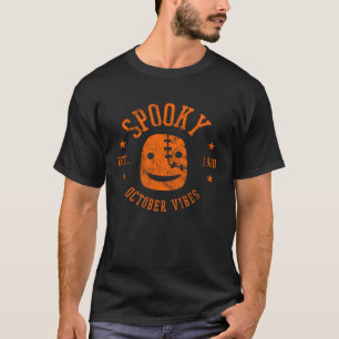 Spooky Fall Vibes Distressed Halloween Vibes Stitc T-Shirt