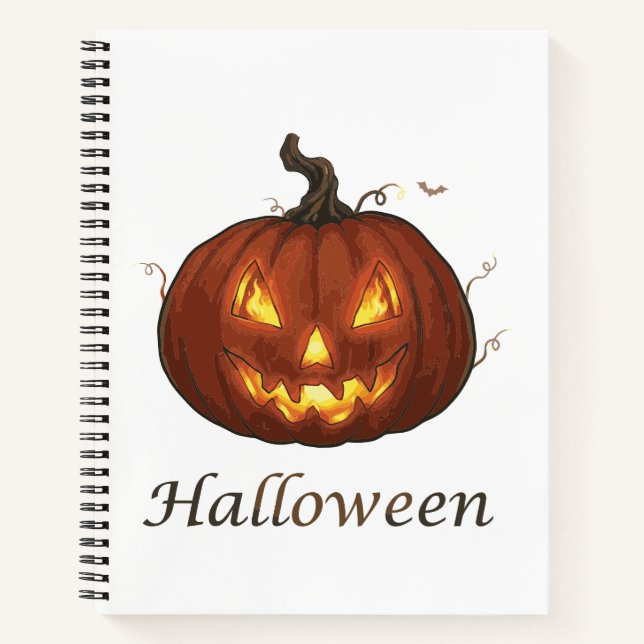 Spooky Fiery Jack-o'-Lantern Halloween Pumpkin Notebook (Front)