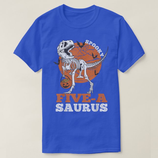 Spooky Five-A Saurus Dinosaur Skeleton T rex Pumpk T-Shirt (Design Front)