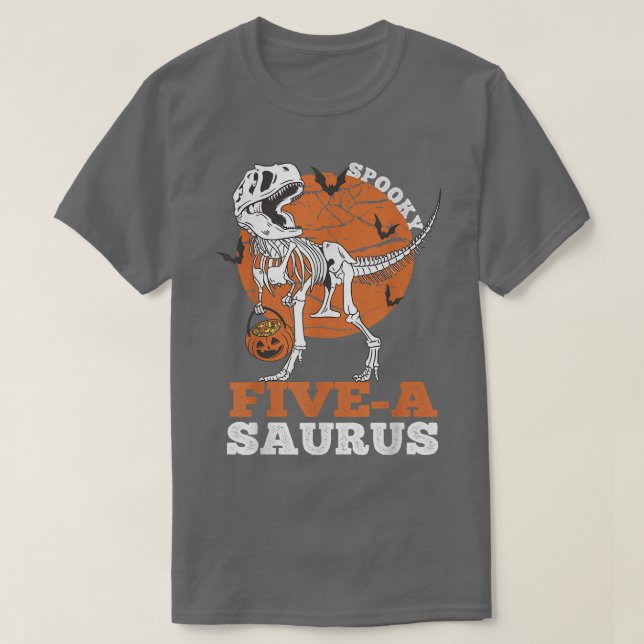 Spooky FiveA Saurus Dinosaur Skeleton T re Pumpkin T-Shirt (Design Front)