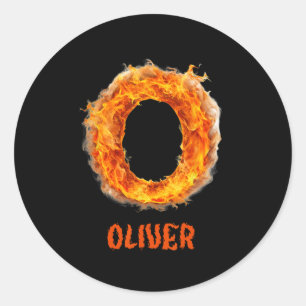 Spooky Flame Oliver Halloween Letter Boys Name  Classic Round Sticker