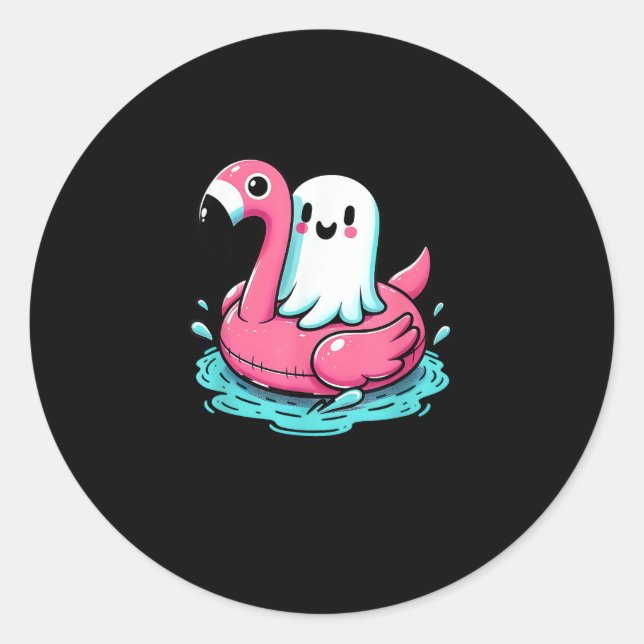 Spooky Flamingo Funny Spooky Summer Summerween Classic Round Sticker (Front)