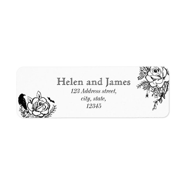 Spooky floral black and white address label (Front)