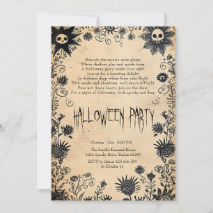 Spooky Flowers And Poem Halloween Party  Invitation