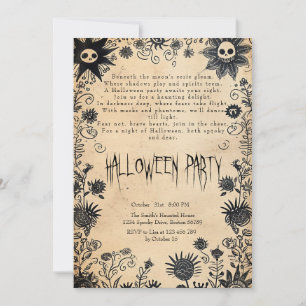 Spooky Flowers And Poem Halloween Party  Invitation
