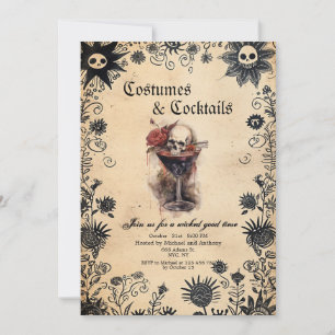 Spooky Flowers And Scull Costume Halloween Party  Invitation