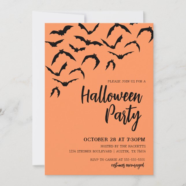 Spooky Flying Bats Halloween Party Invitation (Front)