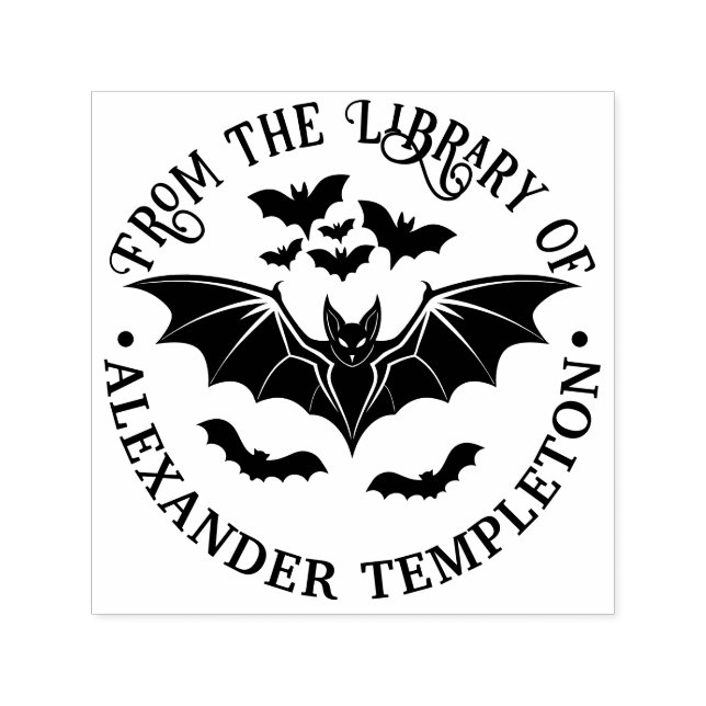 Spooky Flying Bats Library Book Name Self-inking Stamp (Design)