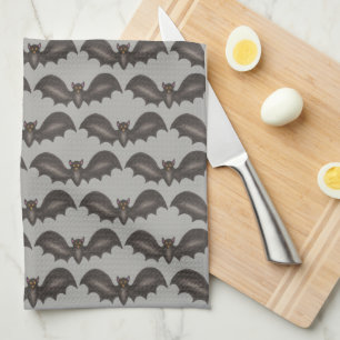 Spooky Flying Black Bats Bat Print Happy Halloween Tea Towel