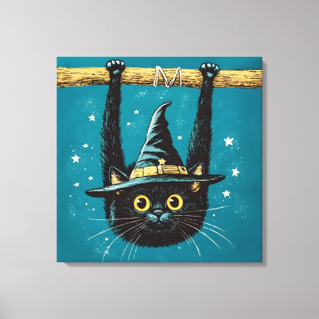 Spooky Flying Black Cat Witch Canvas Print (Front)
