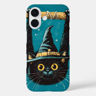 Spooky Flying Black Cat Witch iPhone 16 Case