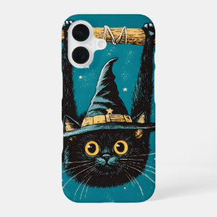 Spooky Flying Black Cat Witch iPhone 16 Case