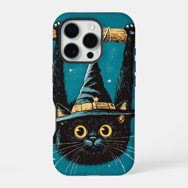 Spooky Flying Black Cat Witch iPhone Case (Back)