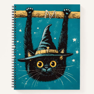 Spooky Flying Black Cat Witch Notebook