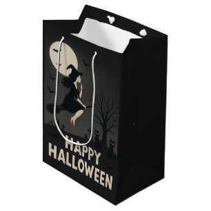 Spooky Flying Witch Halloween Greeting Medium Gift Bag