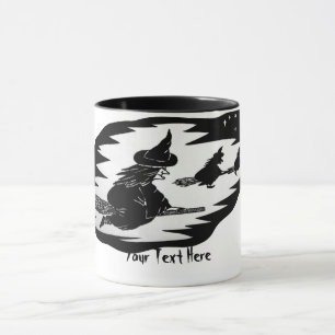 spooky flying witches on broomsticks halloween mug