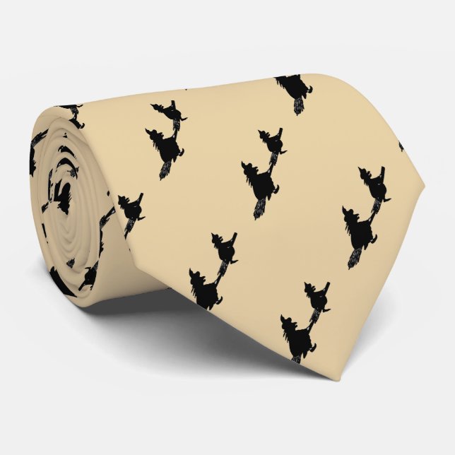 spooky flying witches on broomsticks halloween tie (Rolled)