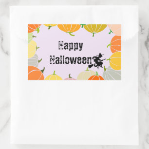 Spooky Flying Witch's Orange Pumpkings Rectangular Sticker