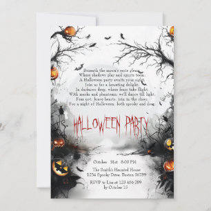 Spooky Forest and Pumpkins Poem Halloween Invitation