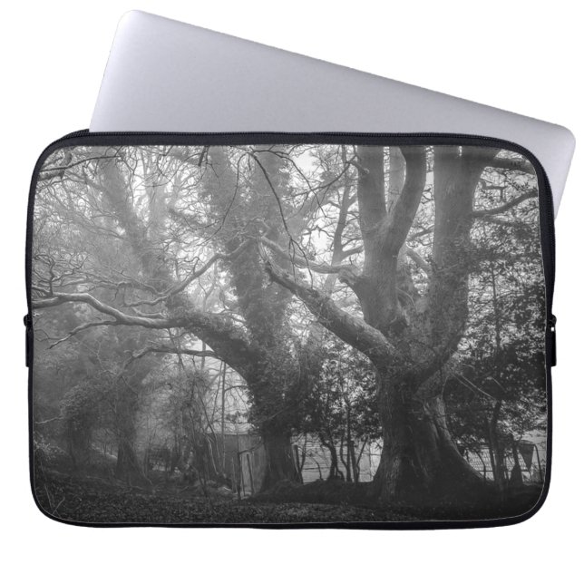 Spooky Forest Black and White Photography Laptop Sleeve (Front)