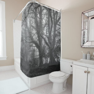 Spooky Forest Black and White Photography Shower Curtain