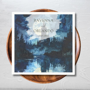 Spooky Forest Castle Moonlake Romance Wedding Napkin