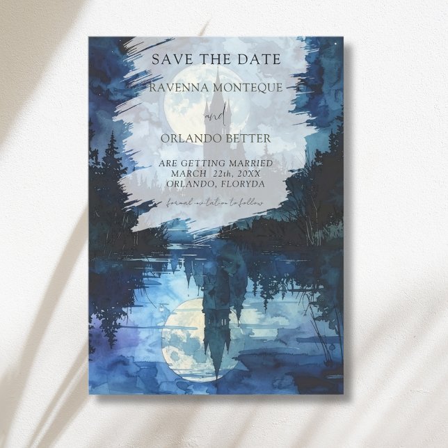 Spooky Forest Castle Moonlake Romance Wedding Save The Date (Creator Uploaded)