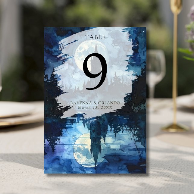 Spooky Forest Castle Moonlake Romance Wedding Table Number (Creator Uploaded)