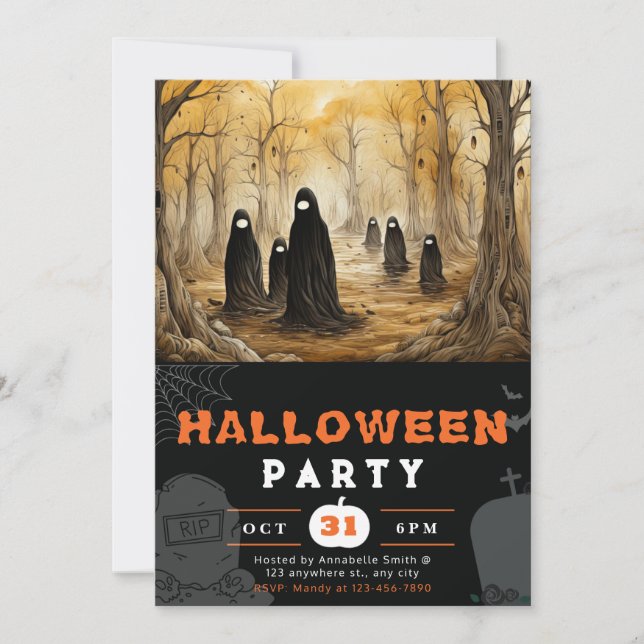 Spooky Forest Cloaks Scary People Halloween Invitation (Front)