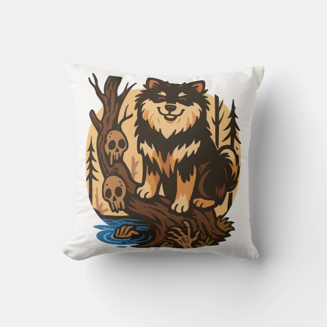 Spooky Forest Dog with Skulls Horror Art Cushion (Front)