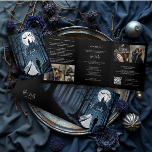 Spooky Forest Haunted Castle Wedding 6-Photo Tri-Fold Invitation