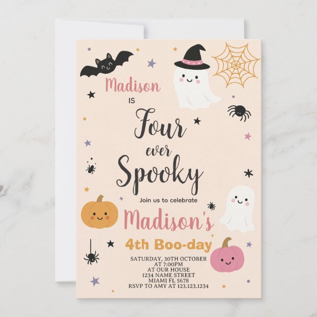 Spooky Four Kids Halloween Birthday Invitation (Front)