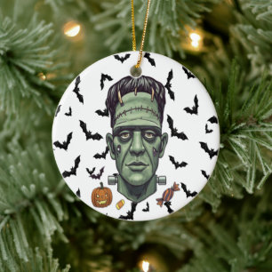 Spooky Frankenstein Graphic Creepy Cute Halloween Ceramic Tree Decoration