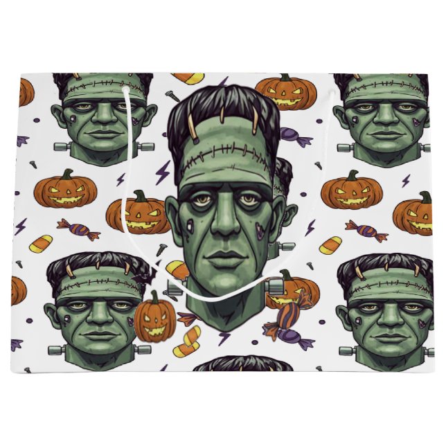 Spooky Frankenstein Monster Halloween Art Large Gift Bag (Front)