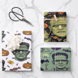 Spooky Frankenstein Monster Halloween Art Wrapping Paper Sheet