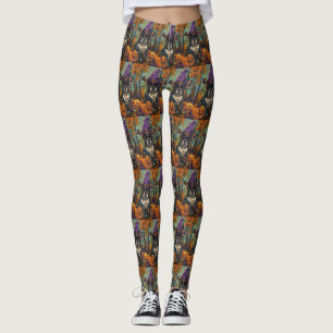 Spooky French Bulldog Halloween Witch And Pumpkin Leggings